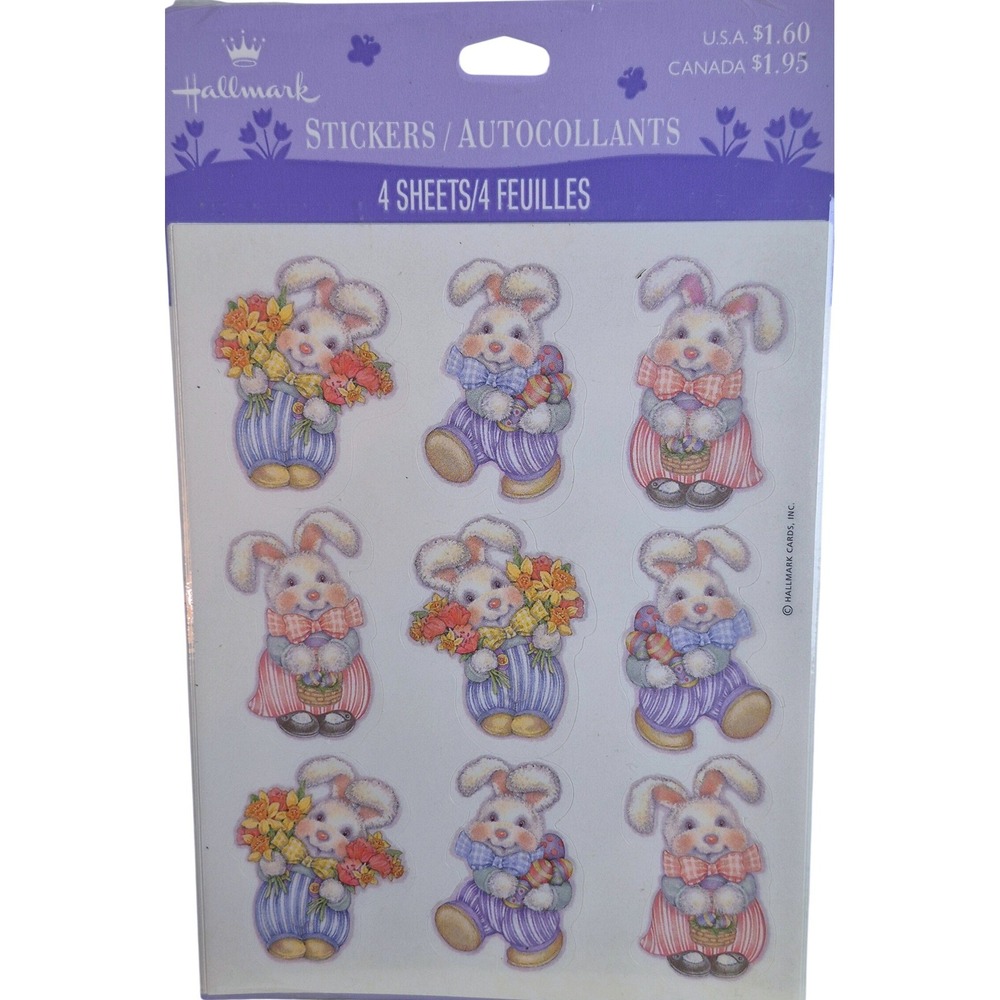 Hallmark Vintage Easter‎ Bunny Sticker Sheets 4 Pack 7LW7294 Multicolor
